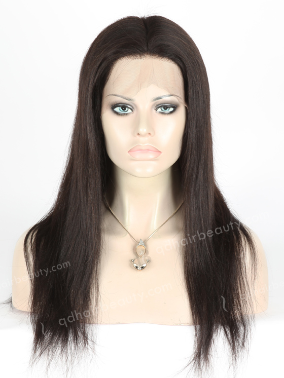 In Stock Indian Remy Hair 18" Light Yaki Natural Color Silk Top Full Lace Wig STW-031